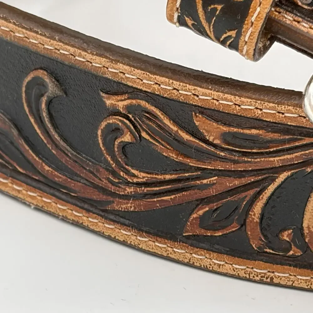 Tony Lama Men’s Black Brown Western Leather Belt C41514 Size 38 Buckle Belt Tip